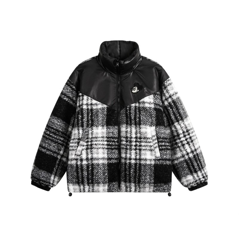 画像4: Reversible Mickey Mouse check pattern down jacket　ユニセックス 男女兼用 リバーシブルミッキーマウスワンポイントチェック柄 ダウンジャケットジャンパー スタジャン  (4)