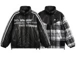 画像1: Reversible Mickey Mouse check pattern down jacket　ユニセックス 男女兼用 リバーシブルミッキーマウスワンポイントチェック柄 ダウンジャケットジャンパー スタジャン  (1)