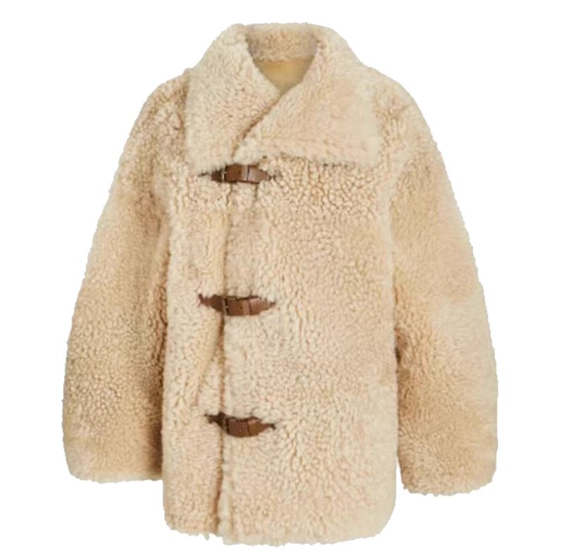画像1: Plush lamb fur mid-length coat wool jacket　ラムウールファーミドル丈ジャケットコート (1)