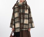 画像6: Checked scarf collar fleece coat jacket　スカーフ襟デザインチェック柄 フリースコート (6)