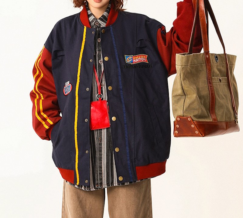 画像5:  baseball uniform jumper  blouson ユニセックス 男女兼用ミントキャットコントラストカラースタジャンスタジアムジャンパー スタジャン MA-1 ボンバー  (5)