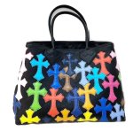 画像1: Multi Color Cross Colorful Cross Emblem Leather Tote Shoulder Guardian Bag  男女兼用ユニセックスマルチカラー 十字架 クロスパッチ付きレザートートショルダーガ―ディンパーティーバック  (1)