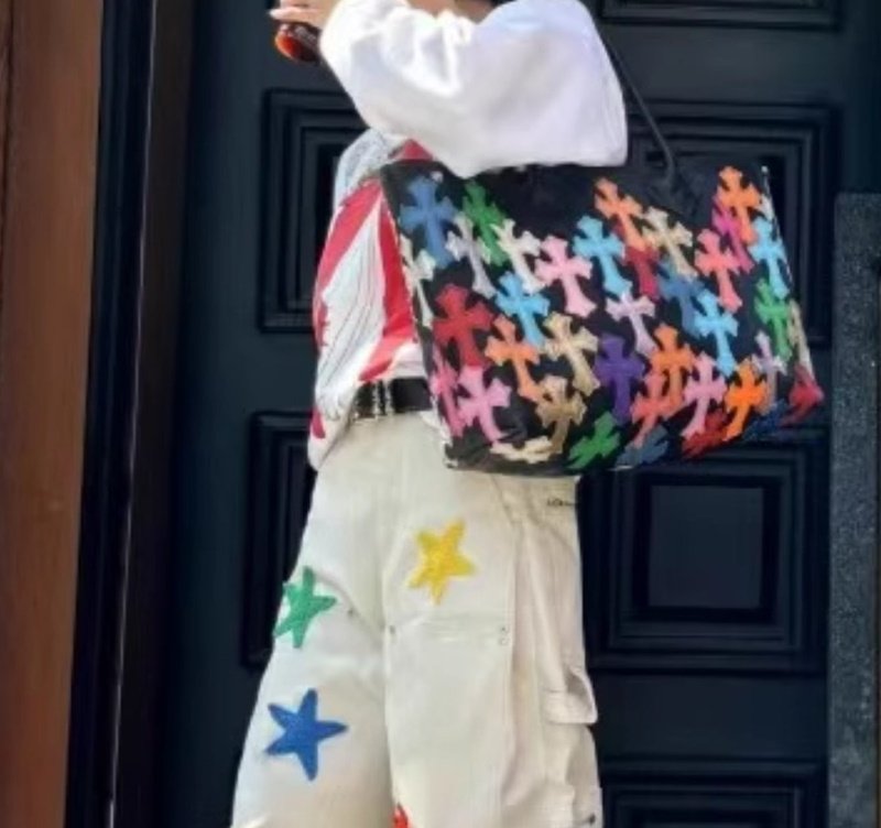 画像6: Multi Color Cross Colorful Cross Emblem Leather Tote Shoulder Guardian Bag  男女兼用ユニセックスマルチカラー 十字架 クロスパッチ付きレザートートショルダーガ―ディンパーティーバック  (6)