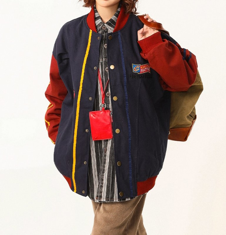 画像4:  baseball uniform jumper  blouson ユニセックス 男女兼用ミントキャットコントラストカラースタジャンスタジアムジャンパー スタジャン MA-1 ボンバー  (4)