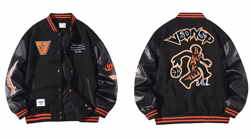 画像4: Unisex Basketball Embroidery stadium jacketbaseball uniform jumper  blouson ユニセックス 男女兼用バスケットボール刺繍スタジャンスタジアムジャンパー スタジャン MA-1 ボンバー  (4)