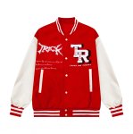 画像6: Unisex Leather sleeve TRICK logo embroidery stadium jacket baseball uniform jumper  blouson ユニセックス 男女兼用レザースリーブTRICKロゴ刺繍スタジャンスタジアムジャンパー スタジャン MA-1 ボンバー  (6)