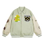 画像4: Unisex Leather sleeve Pop embroidery stadium jacket baseball uniform jumper  blouson ユニセックス 男女兼用レザースリーブポップ刺繍襟付きスタジャンスタジアムジャンパー スタジャン MA-1 ボンバー  (4)