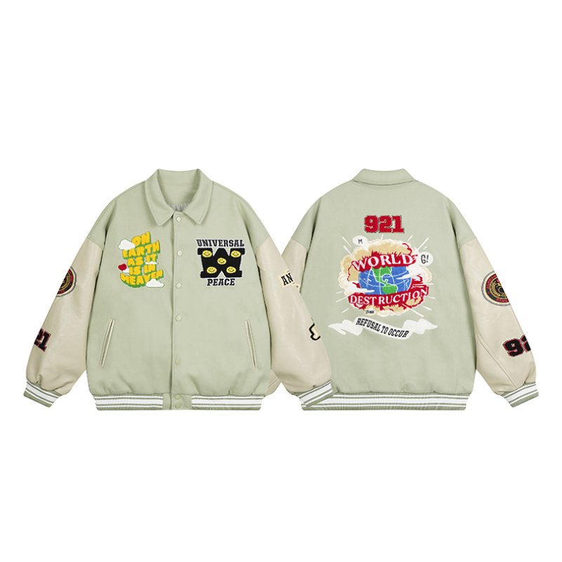 Unisex Leather sleeve Pop embroidery stadium jacket baseball