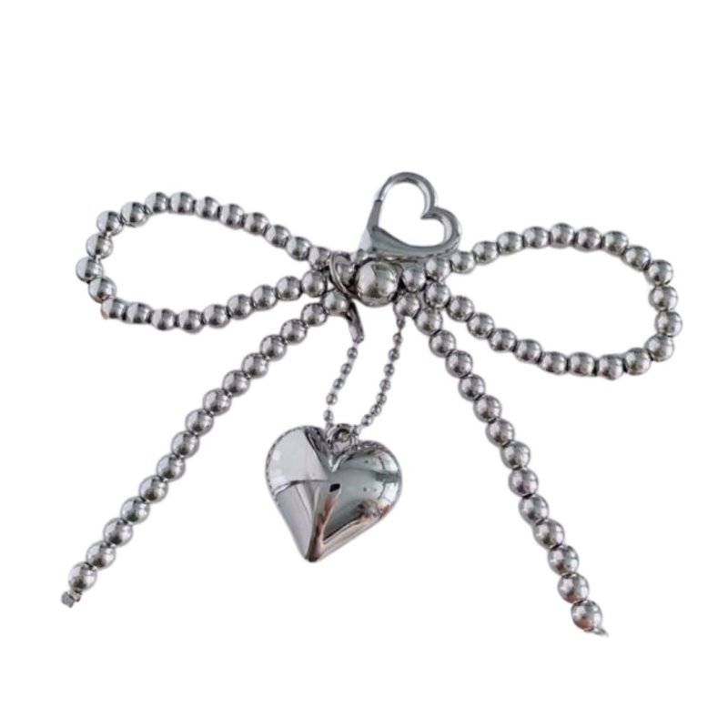 画像1: Sweet Pearl & Silver Ribbon Love Pendant BAG Charm Keychain　スイートパール＆シルバーリボンラブペンダントバックチャームキーホルダー (1)