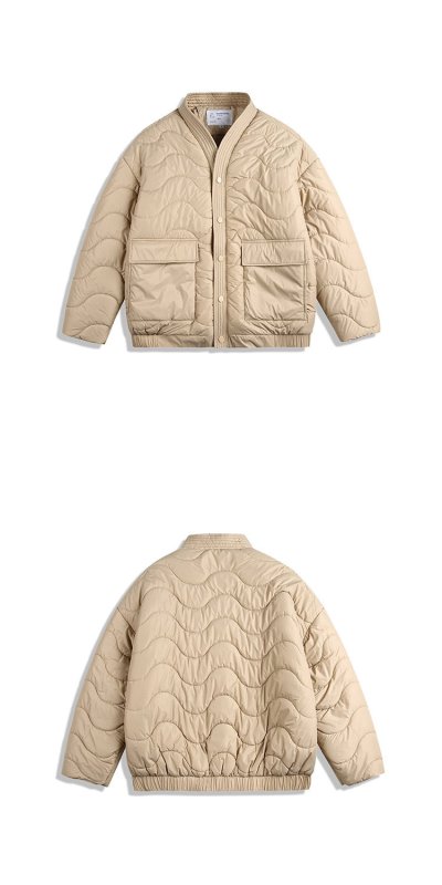 画像5: V-neck no-collar quilted jacket coat down jacket　ユニセックス 男女兼用V ネックノーカラー キルティングダウンジャケット (5)