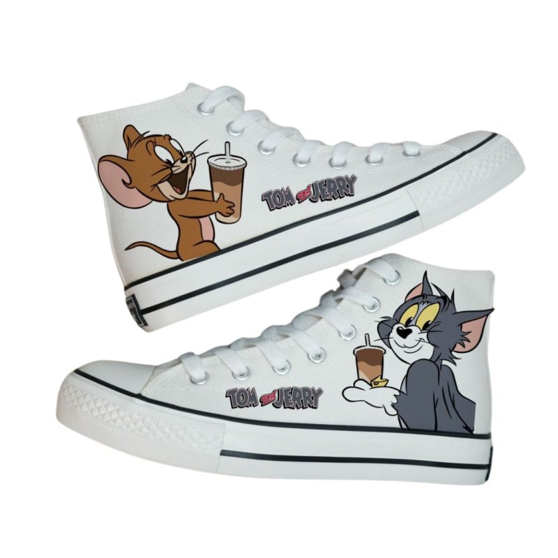 画像2: Women's  high cut lace-up Tom and Jerry Sneakers shoes ユニセックス 男女兼用 キャンバス ハイカット レースアップ ハイトップ トム と ジェリー スニーカー (2)