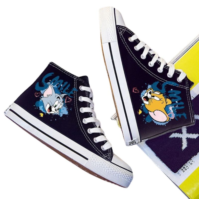 画像5: Women's  high cut lace-up Tom and Jerry Sneakers shoes ユニセックス 男女兼用 キャンバス ハイカット レースアップ ハイトップ トム と ジェリー スニーカー (5)