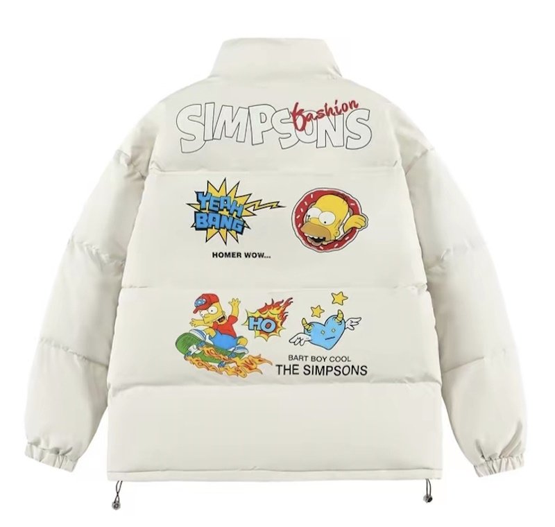 画像2: Unisex The Simpson Family Bart Simpson & Homer Simpson Pop Print Coat Jacket　ユニセックス 男女兼用 シンプソンファミリー バートシンプソン＆ホーマーシンプソン ポッププリントプリントダウンジャケットジャンパー スタジャン  (2)
