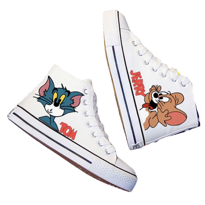 画像4: Women's  high cut lace-up Tom and Jerry Sneakers shoes ユニセックス 男女兼用 キャンバス ハイカット レースアップ ハイトップ トム と ジェリー スニーカー (4)