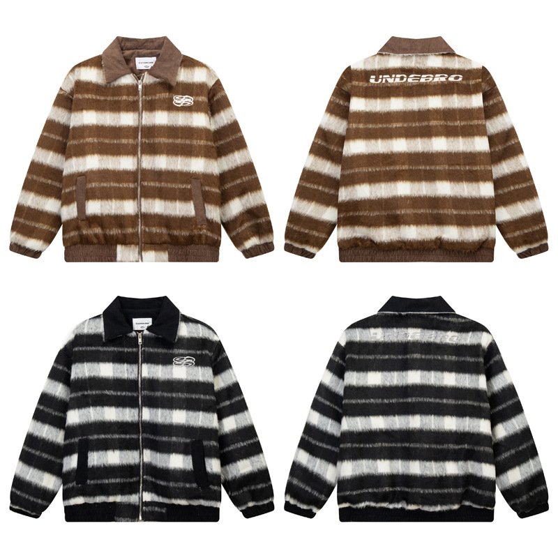 画像6: Color block striped wool lapel jacket coat stadium jacket  blouson  ユニセックス 男女兼用カラーブロックストライプウールラペルジャケットスタジアムジャンパー ブルゾン (6)