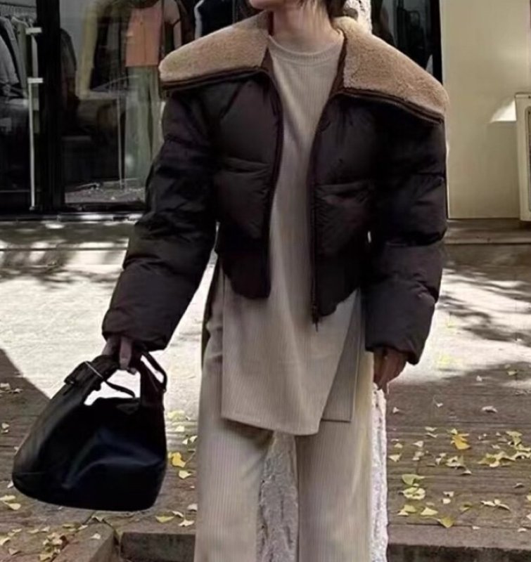 画像6: Wool collar short length down jacket coat 　ウール襟ショート丈ダウンジャケット　コート (6)