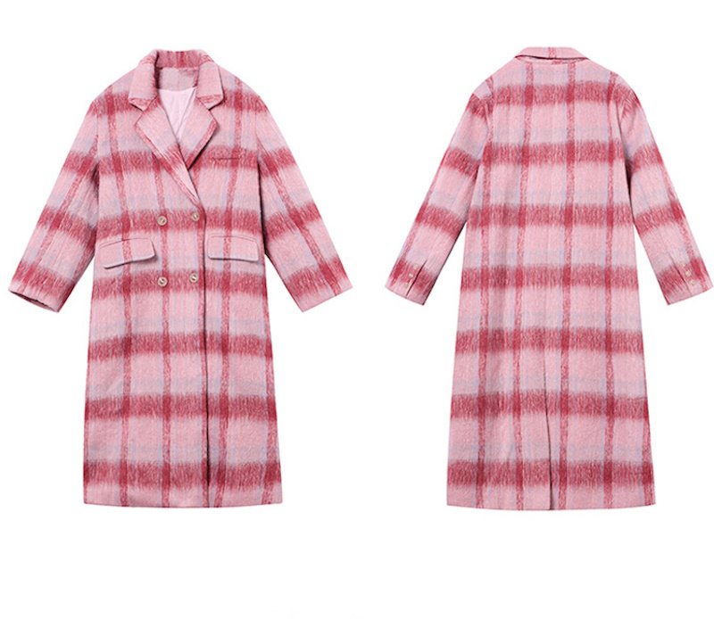 Pink check tailored collar long coat ピンクチェック柄