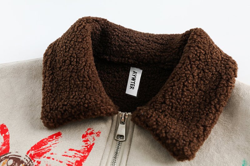 画像5: Graffiti print suede lapel jacket stadium jacket  blouson  ユニセックス 男女兼用グラフィティプリントスエード調ラペルジャケットジャケットスタジアムジャンパー ブルゾン (5)