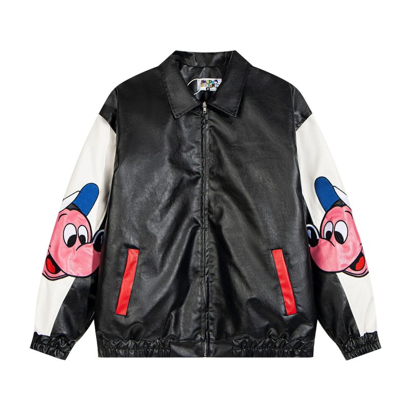 画像3: Baseball Mickey Mouse print leather stadium jacketstadium jacke  ユニセックス 男女兼用ベースボールミッキーマウスプリントレザースタジャンジャケットMA1 ブルゾン  (3)