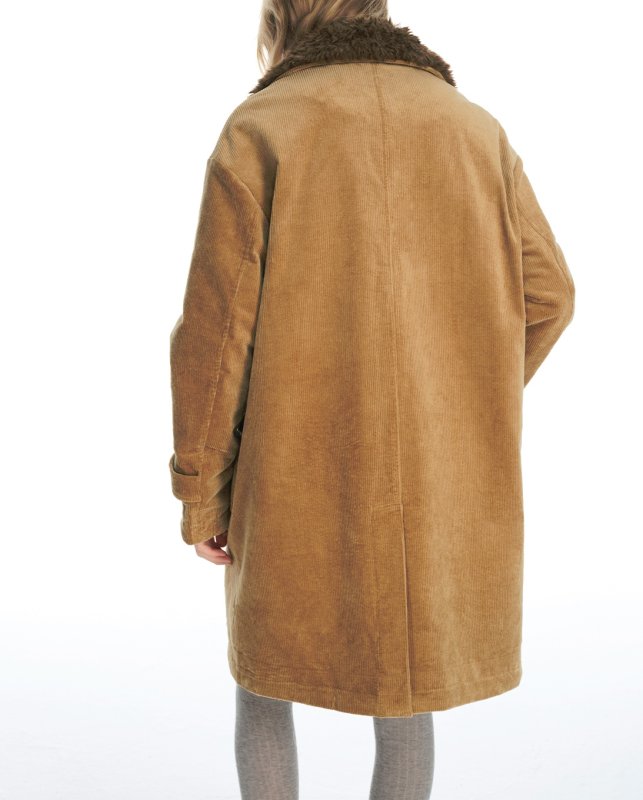 画像4: Cat illustration mid-length corduroy coat jacket キャット猫イラストミドル丈コーデュロイコート ジャケット (4)