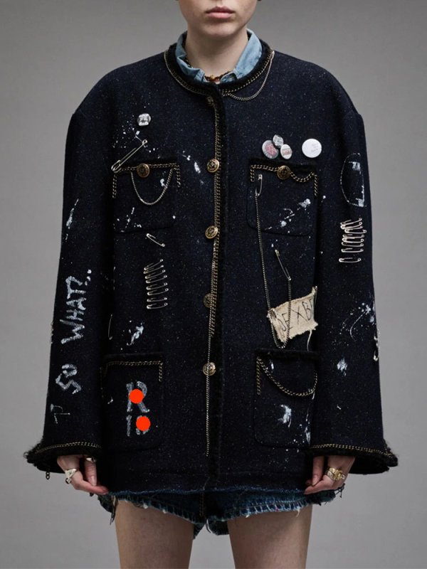 画像3: Chain piping Paris illustration denim jacket coat   チェーンパイピングパリイラストデニムジャケットコート (3)