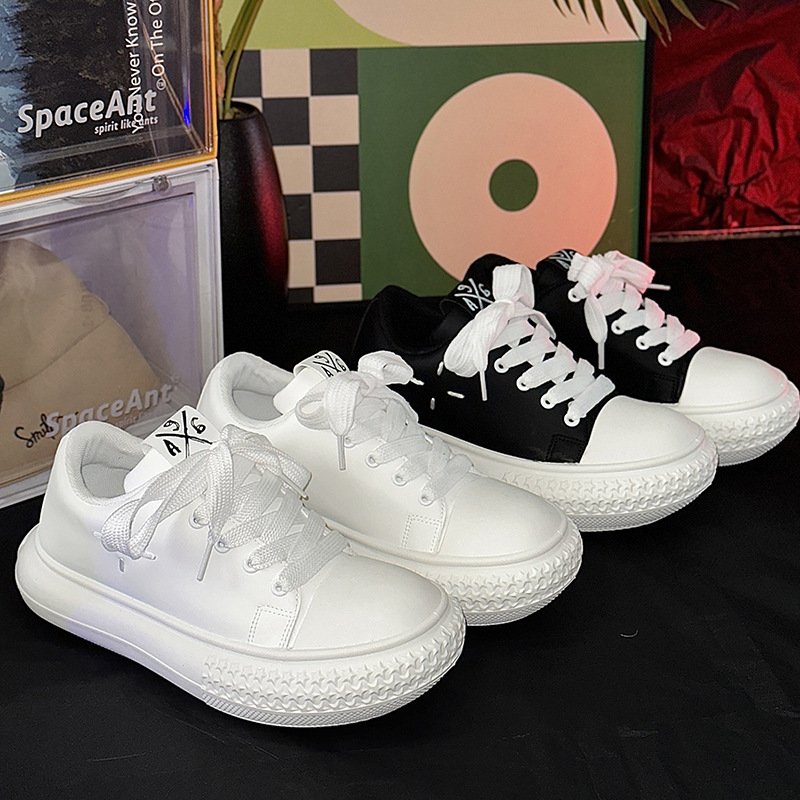 画像5: Wide Toe Platform Lace-Up Sneakers shoes  ユニセックス男女兼用  厚底プラットフォームワイドトウレザーレースアップ  スニーカー スリッポン  (5)
