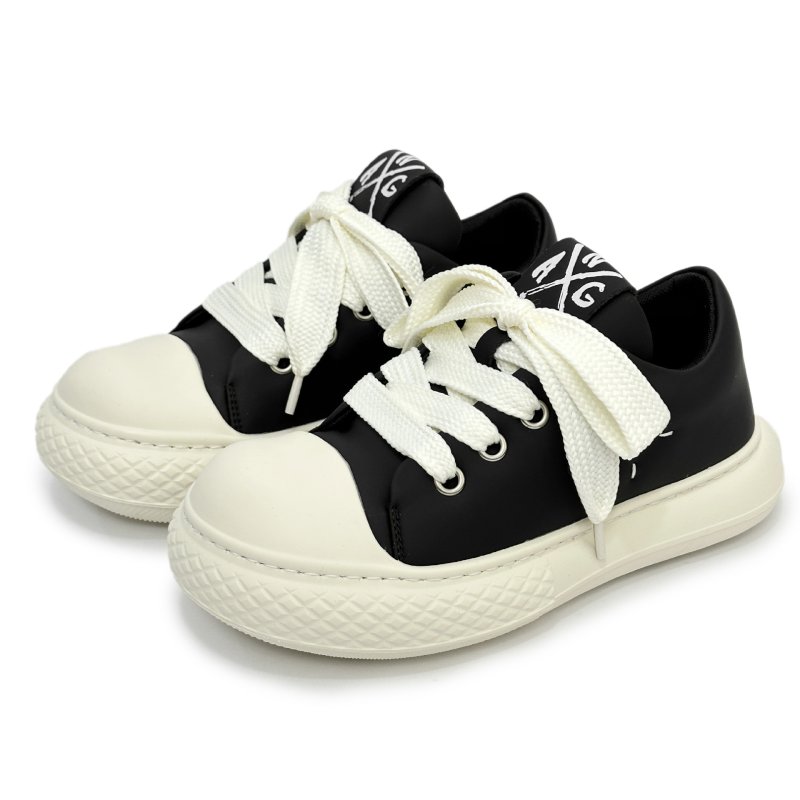 画像4: Wide Toe Platform Lace-Up Sneakers shoes  ユニセックス男女兼用  厚底プラットフォームワイドトウレザーレースアップ  スニーカー スリッポン  (4)