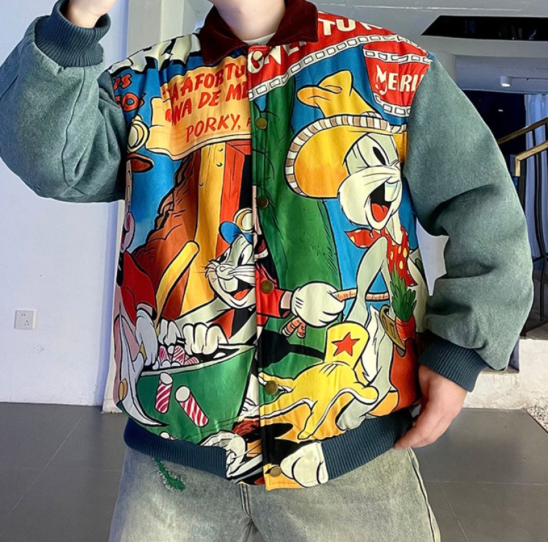 画像4: Bugs Bunny Lapel Cotton Denim Collar Stitch Jacket jacket bread coat acket blouson  ユニセックス 男女兼用バッグス・バニーラペルコットンデニムカラーステッチジャケット (4)