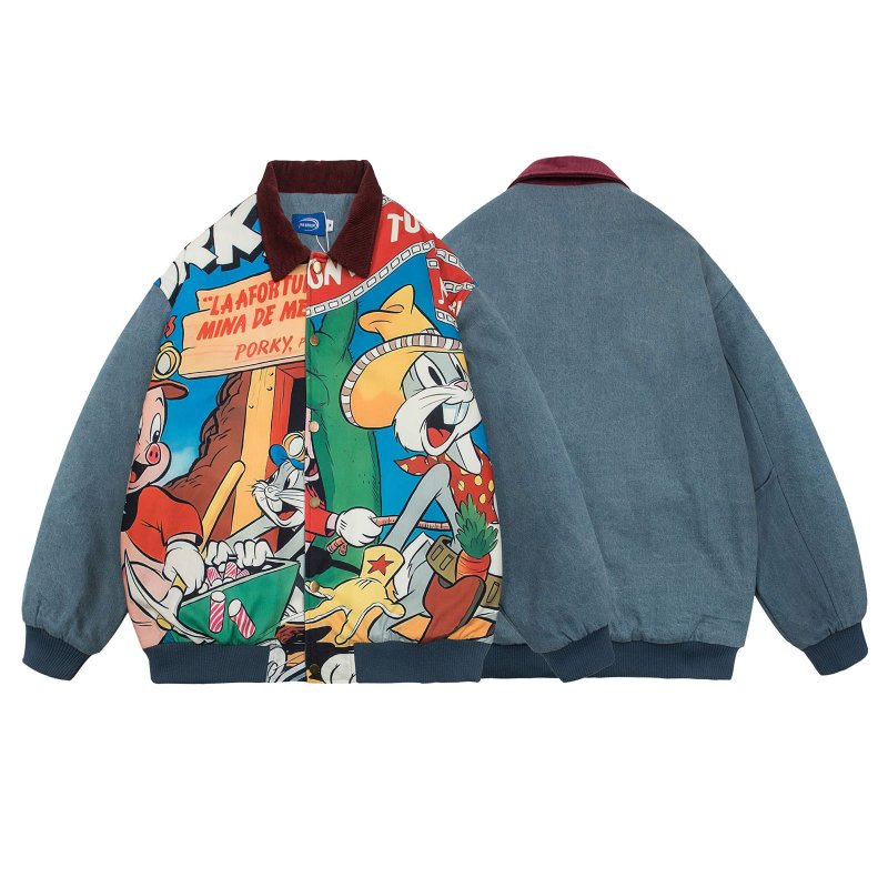 画像3: Bugs Bunny Lapel Cotton Denim Collar Stitch Jacket jacket bread coat acket blouson  ユニセックス 男女兼用バッグス・バニーラペルコットンデニムカラーステッチジャケット (3)