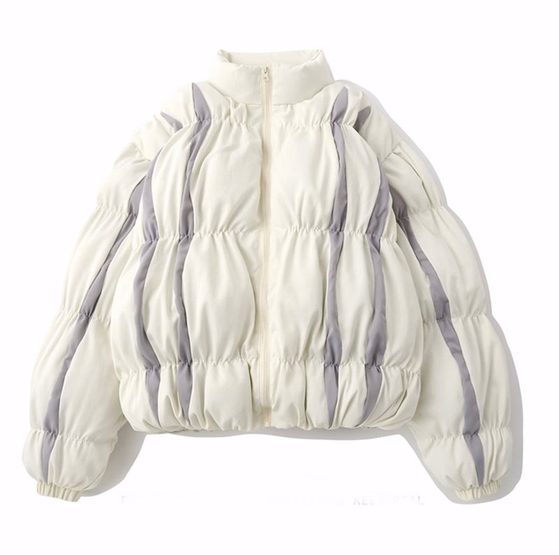 画像2: Pleated stripe squeezed down jacket coat acket blouson  ユニセックス 男女兼用プリーツ絞りダウンジャケットコート (2)