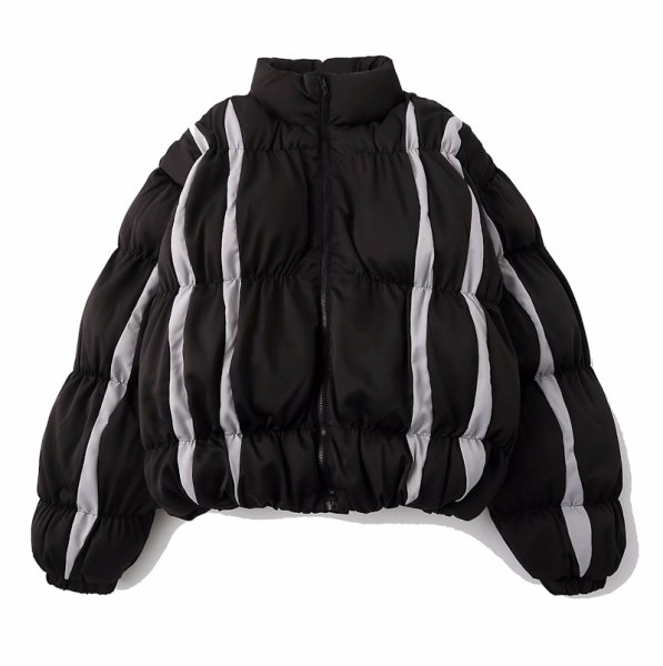 画像4: Pleated stripe squeezed down jacket coat acket blouson　 ユニセックス 男女兼用プリーツ絞りダウンジャケットコート (4)