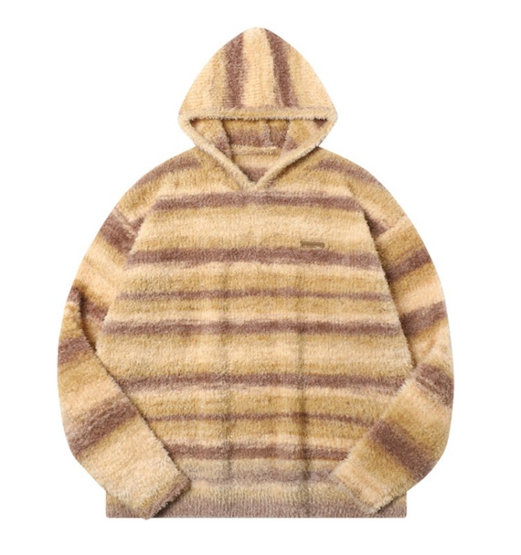 画像3: Unisex Contrast Stripe Hoodie Pullover Sweate 男女兼用  モヘアコントラストストライプフーディプルオーバーセーターニット (3)