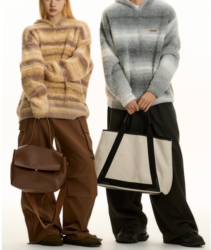 画像5: Unisex Contrast Stripe Hoodie Pullover Sweate 男女兼用  モヘアコントラストストライプフーディプルオーバーセーターニット (5)