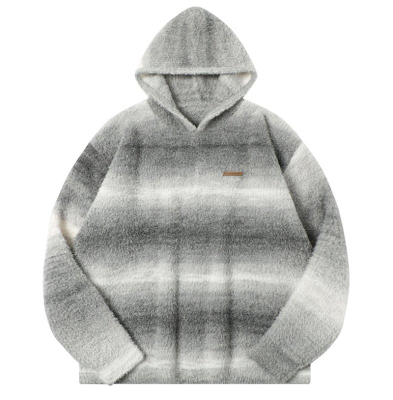 画像1: Unisex Contrast Stripe Hoodie Pullover Sweate　男女兼用  モヘアコントラストストライプフーディプルオーバーセーターニット (1)