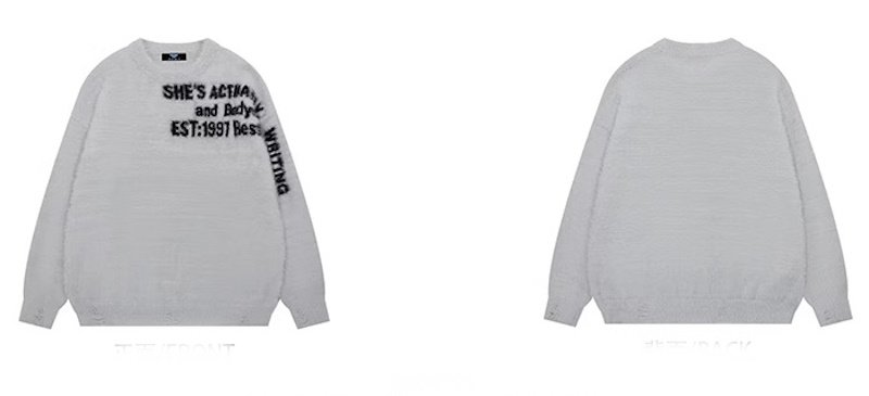 画像4: Mohair brushed soft wax distressed letter sweater pullover 男女兼用ユニセック  モヘアブラシソフトワックスダメージ付きレターセーター プルオーバーニット (4)