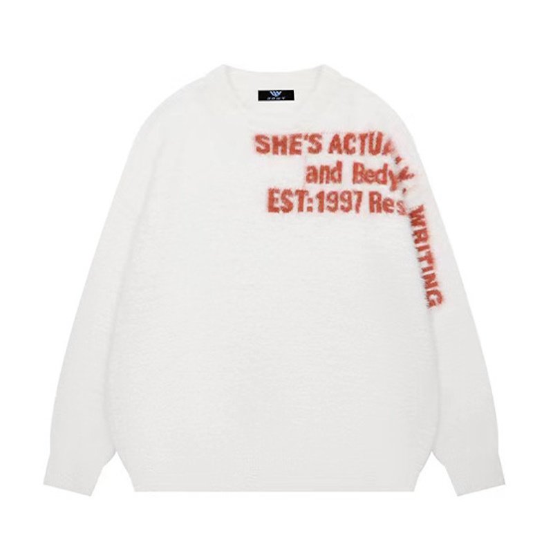 画像3: Mohair brushed soft wax distressed letter sweater pullover 男女兼用ユニセック  モヘアブラシソフトワックスダメージ付きレターセーター プルオーバーニット (3)