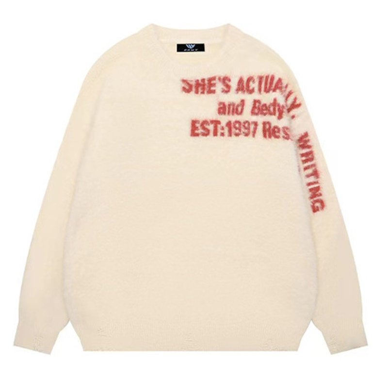 画像2: Mohair brushed soft wax distressed letter sweater pullover 男女兼用ユニセック  モヘアブラシソフトワックスダメージ付きレターセーター プルオーバーニット (2)