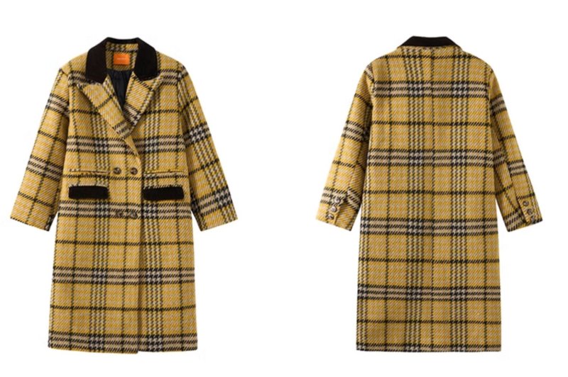 画像2: Checked double-breasted wool long coat　　チェック柄ダブルブレストウールロングコート　ジャケット (2)