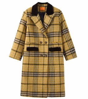 Pink check tailored collar long coat ピンクチェック柄