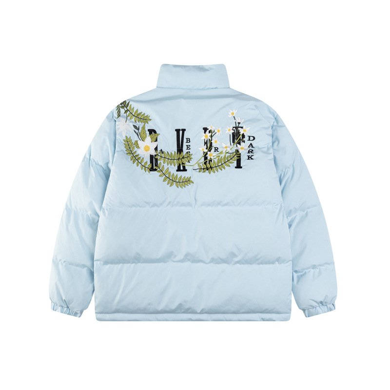 画像4: Puffer down short jacket blouson  back flower embroidery ユニセックス 男女兼用 ショート丈 フラワー 刺繍 ダウンジャケット  ブルゾン (4)