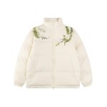 画像2: Puffer down short jacket blouson  back flower embroidery ユニセックス 男女兼用 ショート丈 フラワー 刺繍 ダウンジャケット  ブルゾン (2)