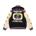 画像1: MMDANBR Embroidery leather sleeves baseball jacket stadium jacket baseball uniform blouson  ユニセックス 男女兼用 キルティング 刺繍スタジアムジャンパー ダウンジャケット スタジャン MA-1 ボンバー ジャケット ブルゾン (1)