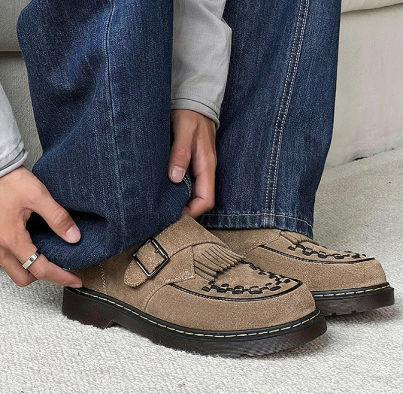 画像8: Tassel Buckle Platform Leather Loafers レザー メンズ 男女兼用 タッセルバックルプラットフォーム厚底レザーローファー シューズスリッポン (8)