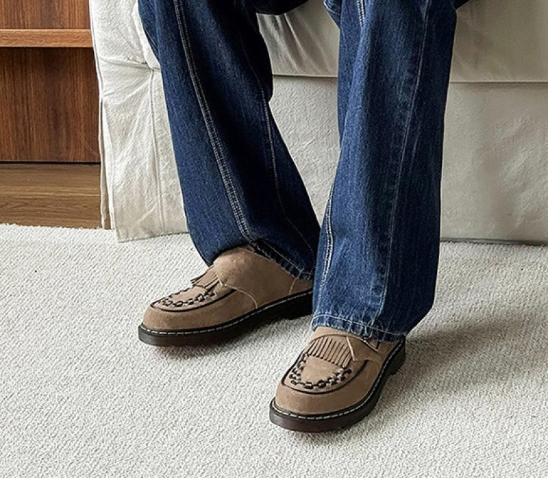 画像6: Tassel Buckle Platform Leather Loafers レザー メンズ 男女兼用 タッセルバックルプラットフォーム厚底レザーローファー シューズスリッポン (6)