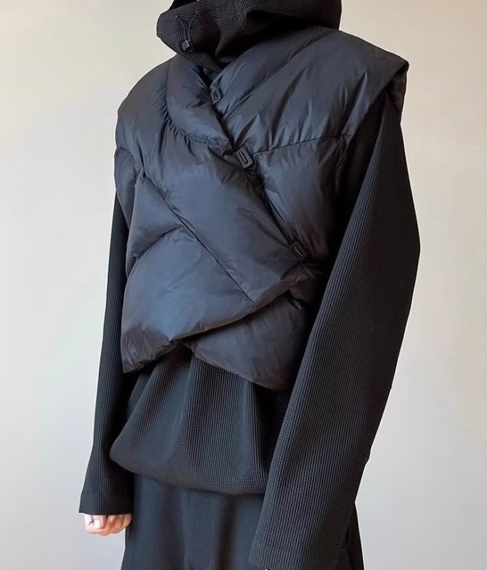 画像7: clean fit irregular vest Short  Down Jacket Coat　イレギュラーデザインダウンベストジャケット コート (7)