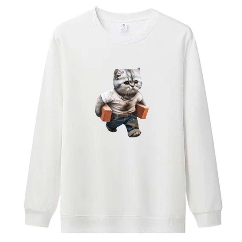 画像1:  Unisex Work cat print round neck sweatshirt ユニセックス男女兼用 ワークキャット プリント スウェット トレーナー (1)