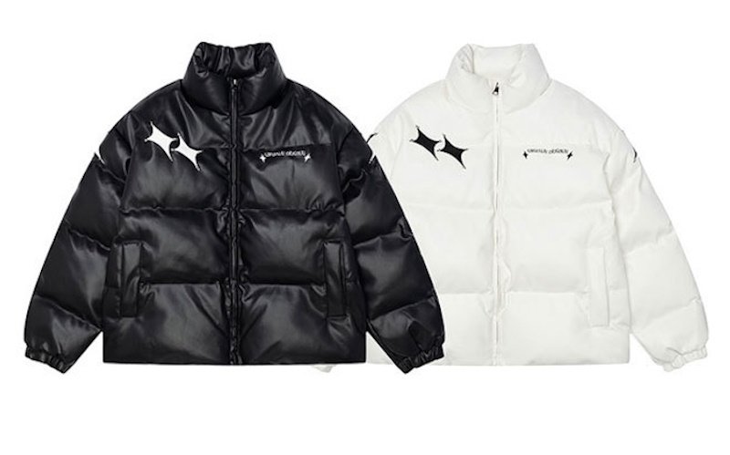 画像4: Leather star and letter logo embroidery down jacket coat blouson  ユニセックス 男女兼用レザースター&レターロゴ―刺繍 ダウンジャケットコート スタジャン MA-1 ボンバー  ブルゾン (4)