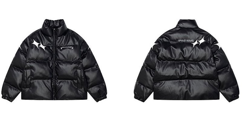 画像5: Leather star and letter logo embroidery down jacket coat blouson  ユニセックス 男女兼用レザースター&レターロゴ―刺繍 ダウンジャケットコート スタジャン MA-1 ボンバー  ブルゾン (5)