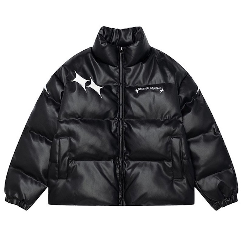 画像3: Leather star and letter logo embroidery down jacket coat blouson  ユニセックス 男女兼用レザースター&レターロゴ―刺繍 ダウンジャケットコート スタジャン MA-1 ボンバー  ブルゾン (3)