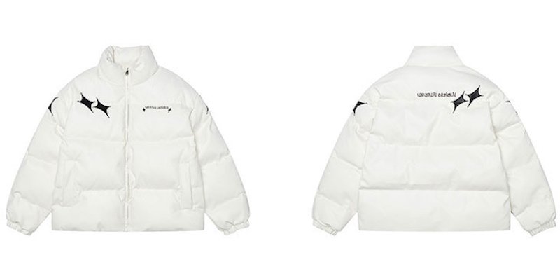 画像6: Leather star and letter logo embroidery down jacket coat blouson  ユニセックス 男女兼用レザースター&レターロゴ―刺繍 ダウンジャケットコート スタジャン MA-1 ボンバー  ブルゾン (6)